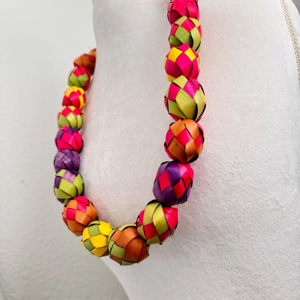 19” Colorful Woven Palm Leaf Mexican Garland for Fiesta Party Decor or Necklace
